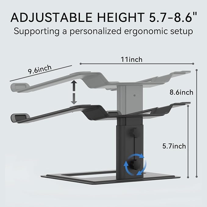 SOUNDANCE Adjustable Laptop Stand, Ergonomic Aluminum Riser for 10-17.3” Notebooks, Ventilated Metal Holder with Height Alignment for Desk Workspace, Black - Image 8