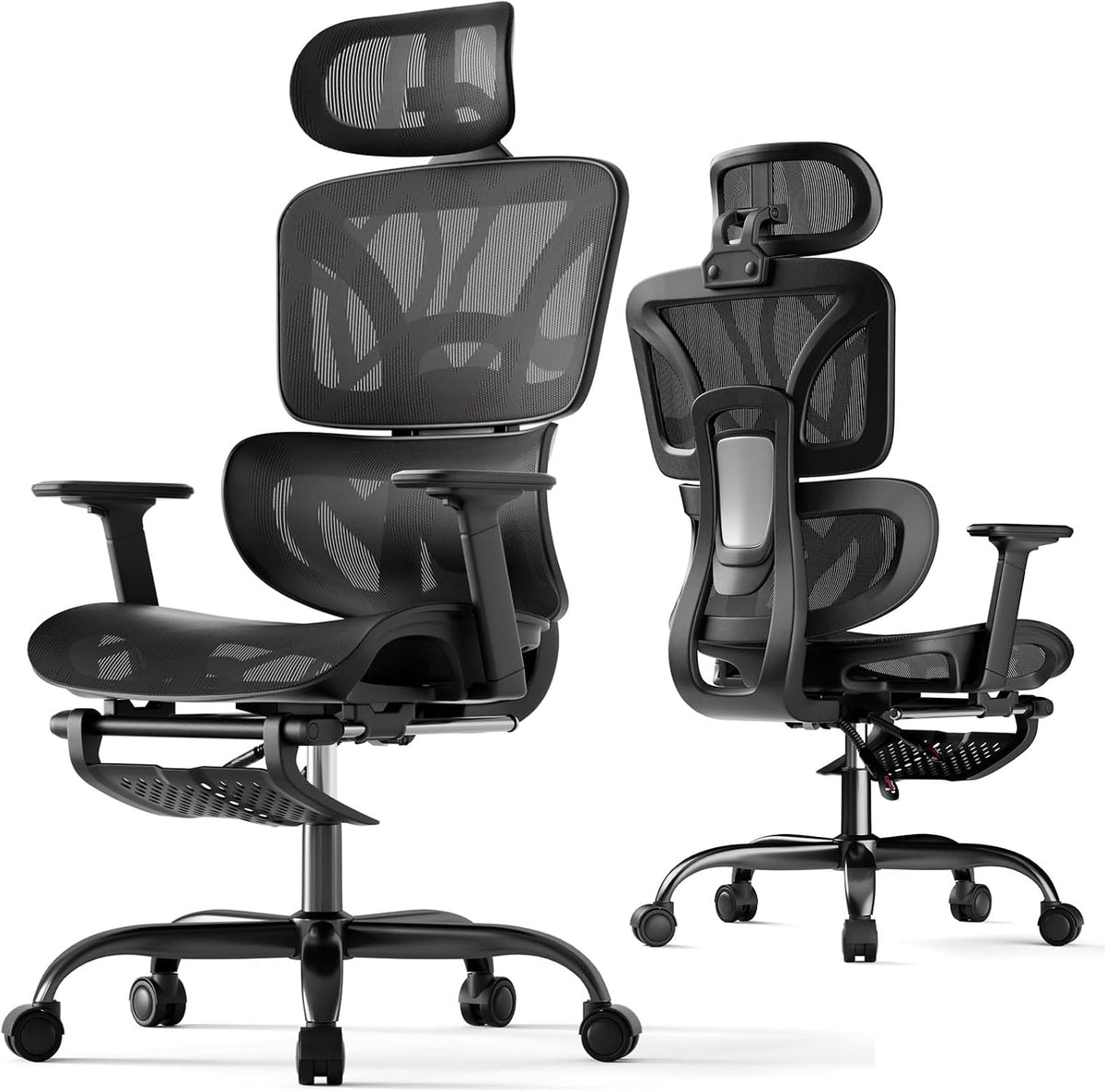 HLDIRECT Ergonomic Office Chair with Footrest, 135° Recline&Lumbar Support by HLDIRECT