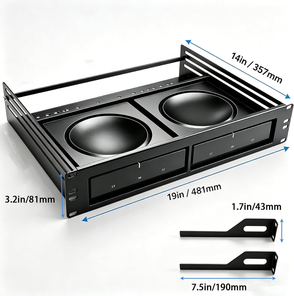 19" 2U Rack Mount Shelf for Sonos Amp, Holds 2 Amps, 14" Deep - Image 2