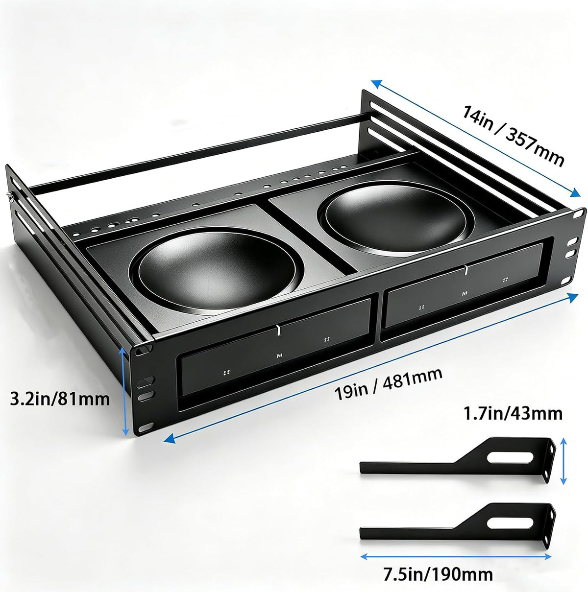 19" 2U Rack Mount Shelf for Sonos Amp, Holds 2 Amps, 14" Deep - Image 2