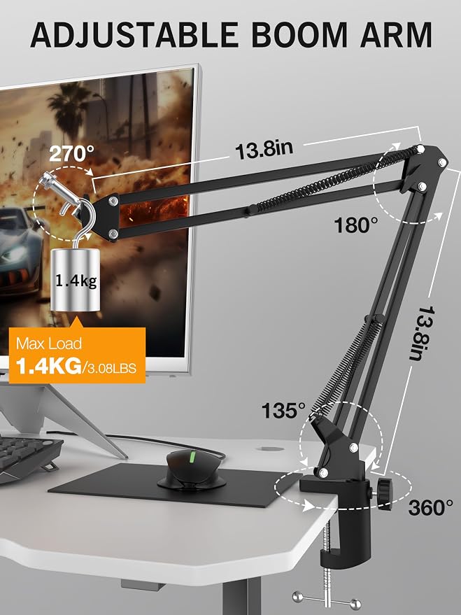 SUNMON Rode NT-USB Mic Boom Arm - Mic Arm for RODE NT-USB/NT-USB+/NT-USB Mini and Most Microphone, Adjustable Boom Scissor Arm Stand with 3/8" to 5/8" Adapter by SUNMON - Image 3