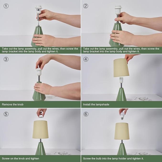 Small Bedside Table Lamp for Bedroom - Reading Desk Lamp with 3 Color Temperatures，15.5" Nightstand Ceramic Lamp with Fabric Shade for Kids Room,Living Room,Dorm,Home Office (Green) - Image 9