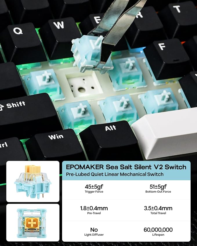 EPOMAKER TH99 Tri-Mode Wireless Mechanical Keyboard with 8000mAh Battery | Hot Swappable Custom RGB Gaming Keyboard with Numpad, Creamy Gasket Keyboard for PC/Mac/Office (Black, Sea Salt Silent) - Image 6