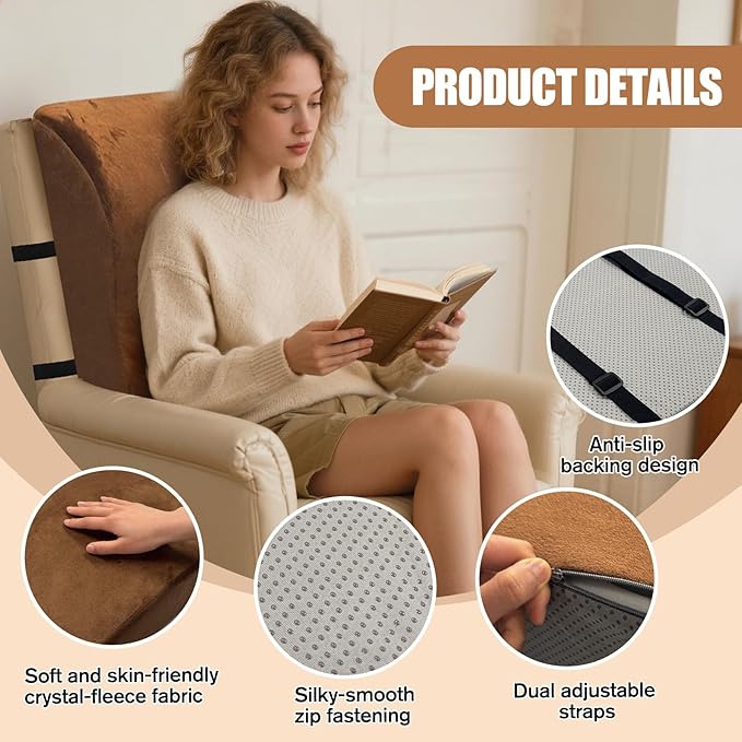 Recliner Neck and Lumbar Support Pillow, 2 in 1 Ergonomic Foam Cushion with Anti-Slip Backing & Adjustable Straps for Chair, Sofa, or Glider - Image 3