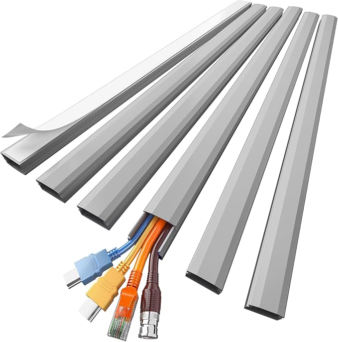 Delamu Grey Cord Hider, 85in Cord Covers for 3-4 Wires on Wall, Large Cable Hider, Premium Wire Covers for Cords on Wall, Easy Set-up Cable Cover Raceway, TV Wire Hiders Wall, W1.18 H0.67in, Grey by DELAMU