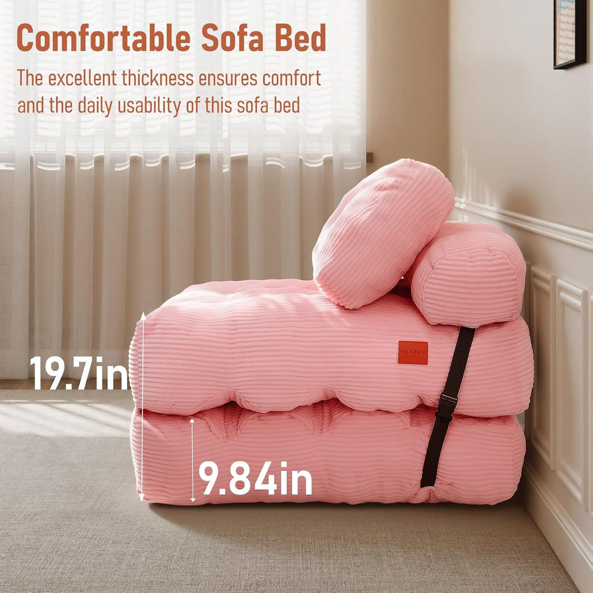 Folding Sofa Bed, Convertible Sleeper Chair with Back Support and Pillow - Image 6