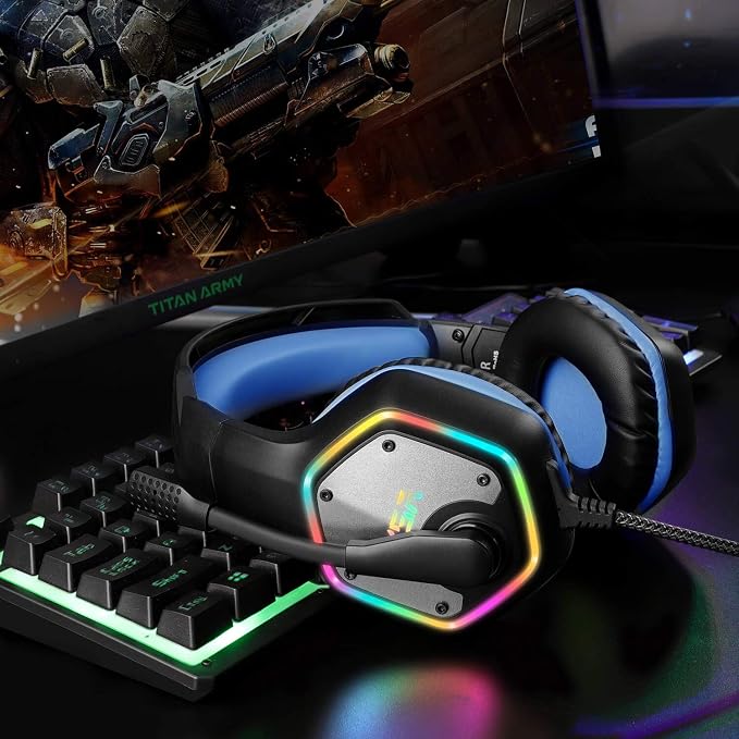 EKSA E1000 Gaming Headset, Computer Headphones with Noise Canceling Mic & RGB Light, 7.1 Surround Sound, Compatible with PC, PS4 PS5 Console, Laptop (Blue) - Image 7