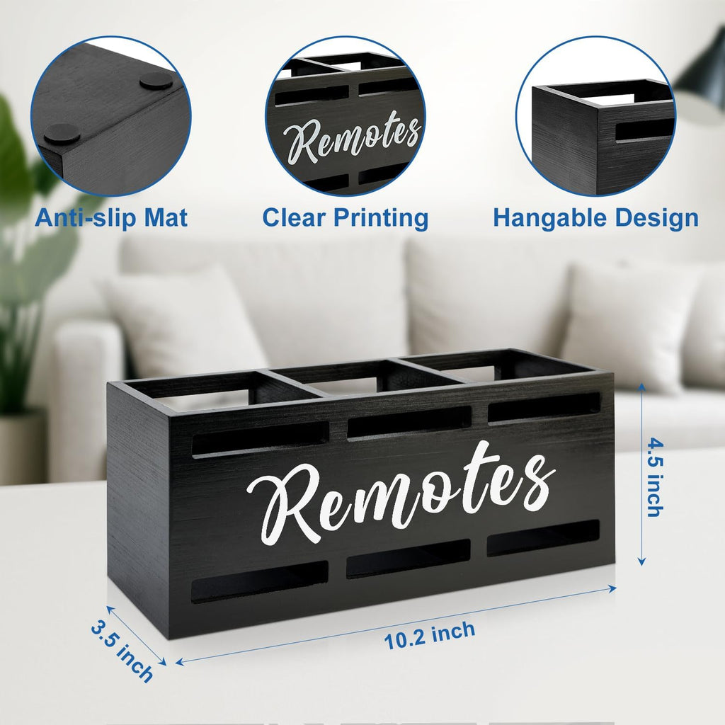 Wood Black TV Remote Organizer Wall Mount Remote Control Holders for Table - Image 3