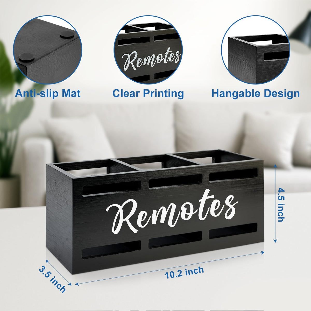 Wood Black TV Remote Organizer Wall Mount Remote Control Holders for Table - Image 3
