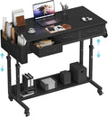 Rolling Standing Desk Adjustable Height with Drawers, 40 Inch Mobile Stand Up Portable Teacher Desks on Wheels for Classroom, Couch Sofa Side Laptop Table with Storage for Bedroom Home Office, Black by Unknown