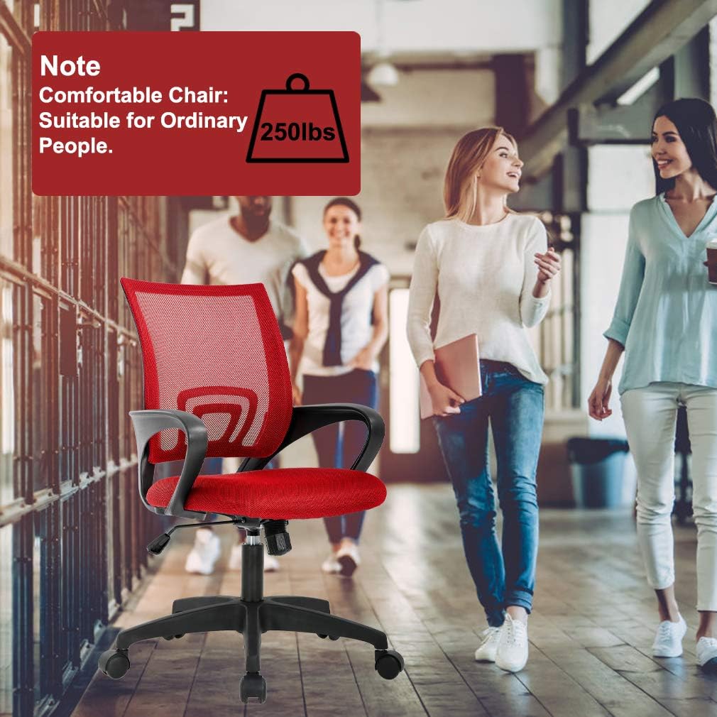 BestOffice Home Office Chair Ergonomic Desk Chair Mesh Computer Chair with Lumbar Support Armrest Executive Rolling Swivel Adjustable Mid Back Task Chair,Red - Image 4