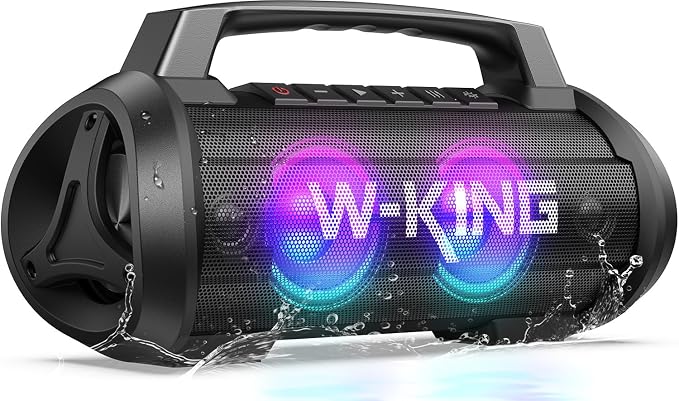 W-KING Portable Bluetooth Speaker, 120W Peak Loud Bass Boombox Outdoor | 70W Subwoofer, Stereo Pair, Deep Bass, 4 Drivers, IPX6, BT5.4, EQ, 42H, RGB, TF, Wireless Outdoor Speaker, 110dB Party Music by W-KING