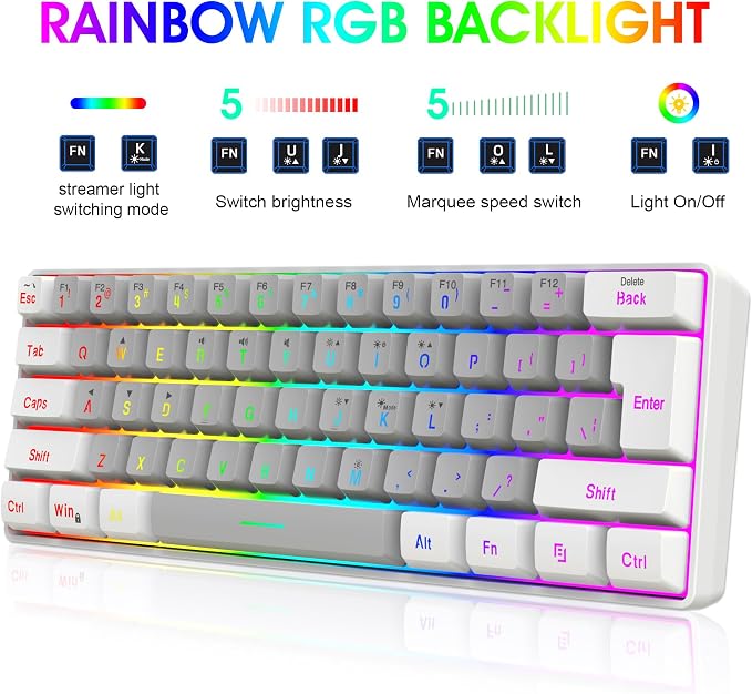 Snpurdiri 2.4G 60% Wireless Gaming Keyboard and Mouse Combo (White-Grey) | Include Mini Wireless Gaming Keyboard, Ergonomic Vertical Feel Small Wireless Mouse - Image 2