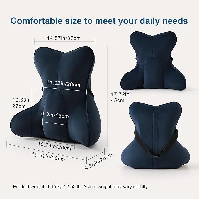 Lumbar Support Pillow(Pat. Pend) – Multi-Functional Ergonomic Back Cushion for Office Chair, Car Seat & Sofa, Reading Pillow with Firm Multi-Zone Support to Relieve Lower Back Pain,Teal Blue - Image 2