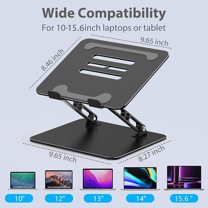 Adjustable Laptop Stand for Desk, Metal Laptop Riser Holder | Portable Desktop Book Stands, Foldable Ventilated Cooling Computer Notebook Stand Compatible with 10-15.6” Laptops, Tablets - Image 5