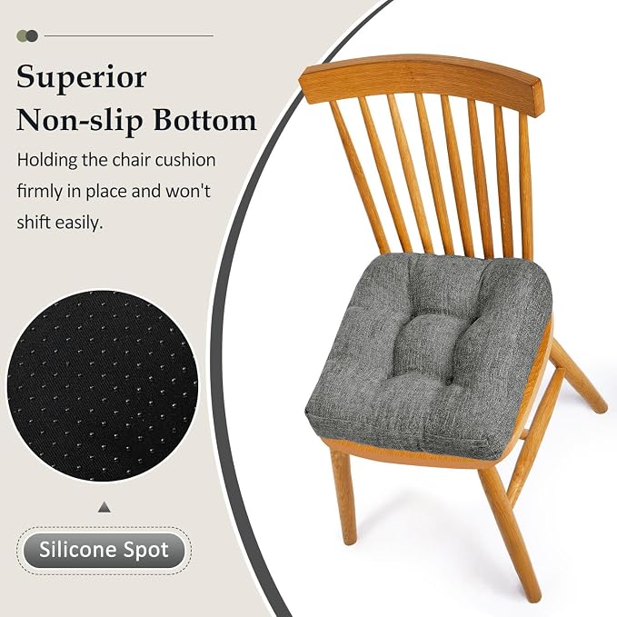 downluxe Chair Cushions for Dining Chairs 4 Pack, Tufted Indoor Chair Pads with Non-Slip Bottom, U-Shaped Kitchen Chair Cushions, 18"x18"x4", Dark Grey - Image 3