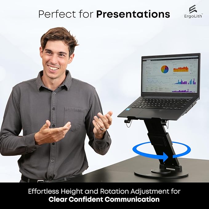 3 in 1 Laptop Stand for Desk, Book Stand & Phone Holder, Sky Black | Ergonomic Laptop Riser for Desk, Fits 11 to 18” Laptops with 2-21” Height Adjustability & 360° Swivel Rotation - Model 3 - Image 3