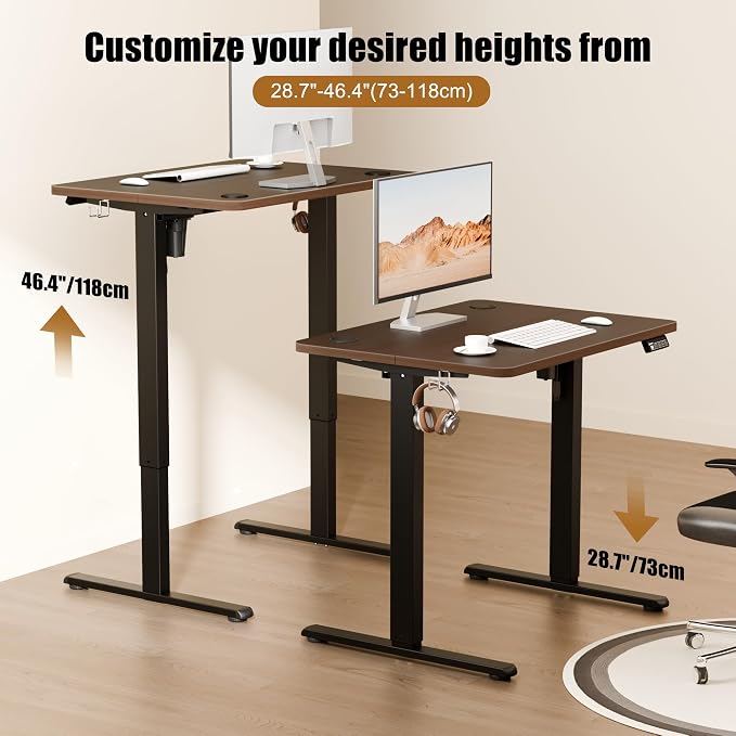 Small Standing Desk, 32"x24" Height Adjustable Sit-Stand Office, Walnut | Electric Adjustable Standing Desk, Sit to Stand Computer Office Desk with Splice Board, Memory Preset, Lifts 28.7''-46.5" - Image 4