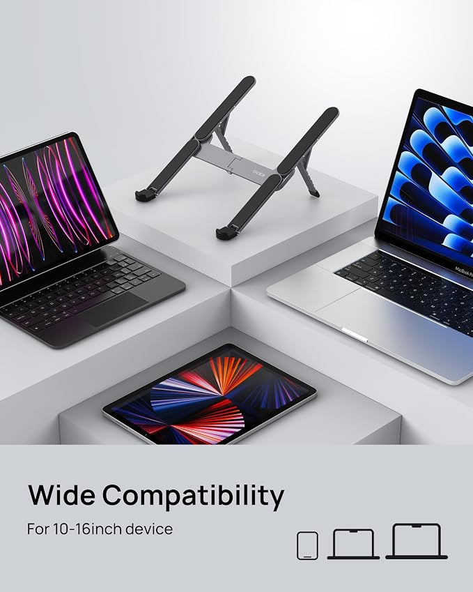[Ultra Compact] Foldable & Portable Laptop Stand for Desk, Lightweight Tablet Stand for Business Travel, Library, Cafe, 6 Level Height Ergonomic Aluminum Computer Holder for 10-16" Laptops - Image 4