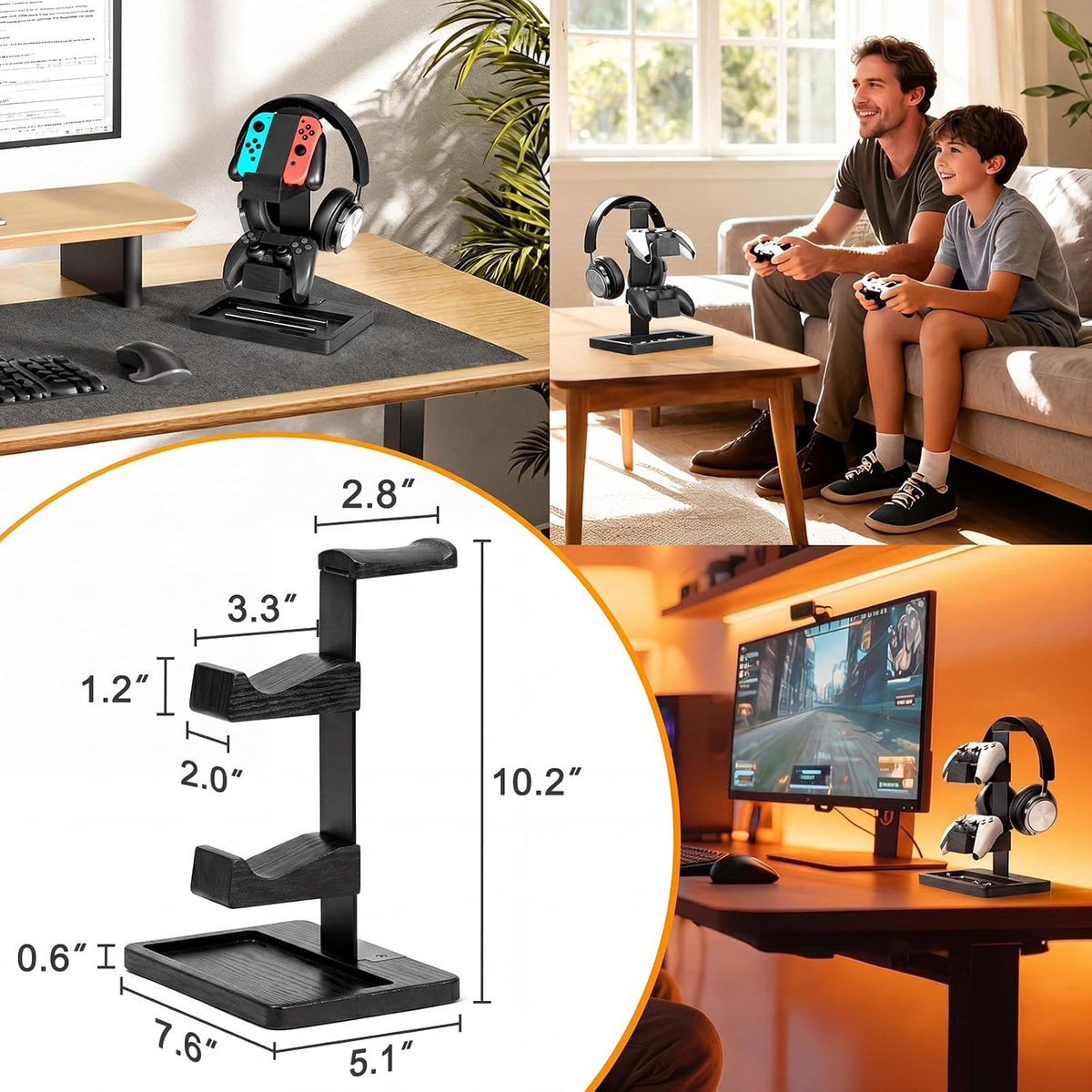 Solid Wood Controller Holder and Headphone Stand, Controller Stand for Desk - Image 7