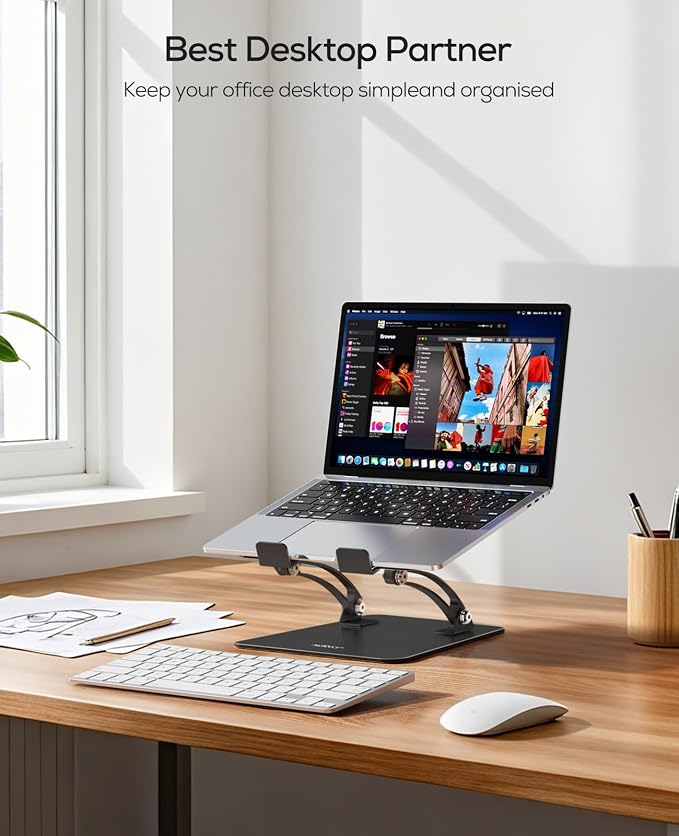 Nulaxy Fully Adjustable Laptop Stand for Desk, Dual Foldable Computer Riser with Heat-Vent, Ergonomic Notebook Holder Portable Office Accessories Compatible with Most Laptops, Black - Image 8