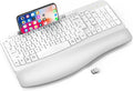 EAYBLLY 2.4G Wireless Ergonomic Keyboard, Full Size Wave Keys with Memory Foam Wrist Rest & 7.28in Phone Holder, USB-C Adapter Included for Windows Mac Chrome OS, Office or Home (White) by Unknown