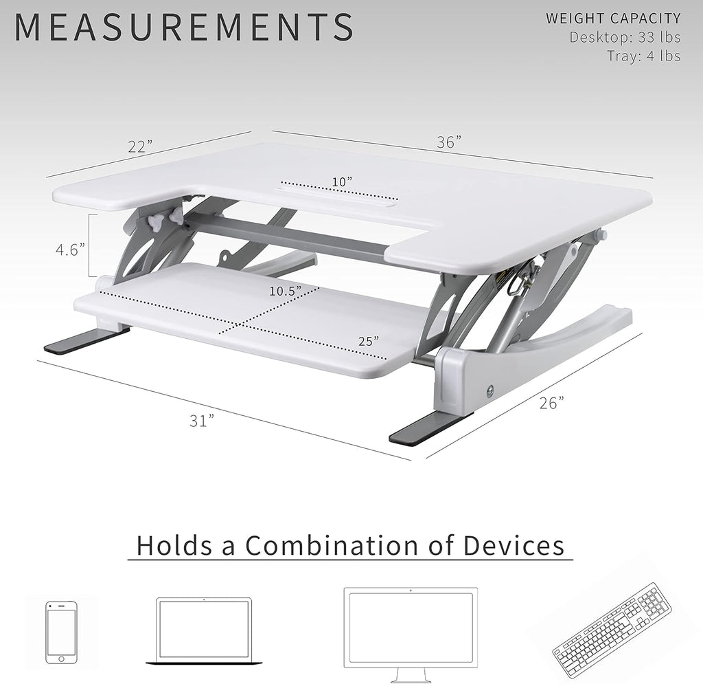 VIVO Dual Tier Standing Desk Converter, 36" White Top - Image 3