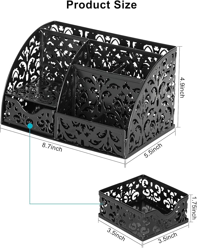 EasyPAG Desk Organizer and Pen Holder for Desk, Mesh Office Supplies Storage Caddy with Drawer for Small Space, Desktop Organizer for Home Office, Black - Image 8