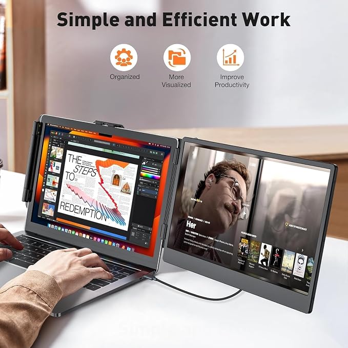 Laptop Screen Extender 14-inch, 1080P FHD Portable Monitor, Type-C/HDMI/USB-A Plug & Play, Laptop Monitor Extender fits Laptops with Screen up to 15.35" Wide, Compatible with Windows, Mac, Chrome - Image 8