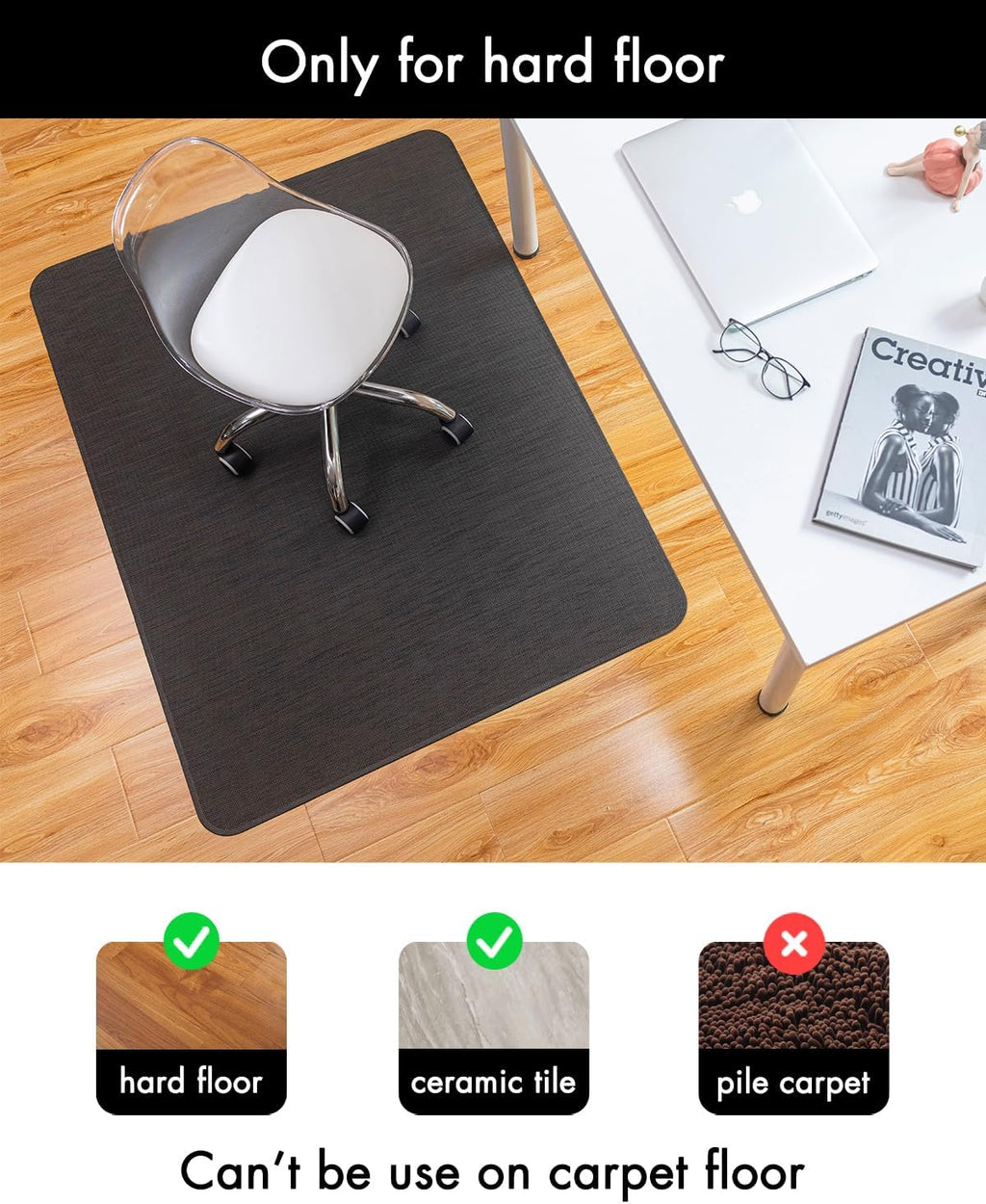 Baroyal Office Chair Mat for Hardwood Floor, Anti-Slip PVC, 46 x 60 Inch - Image 3