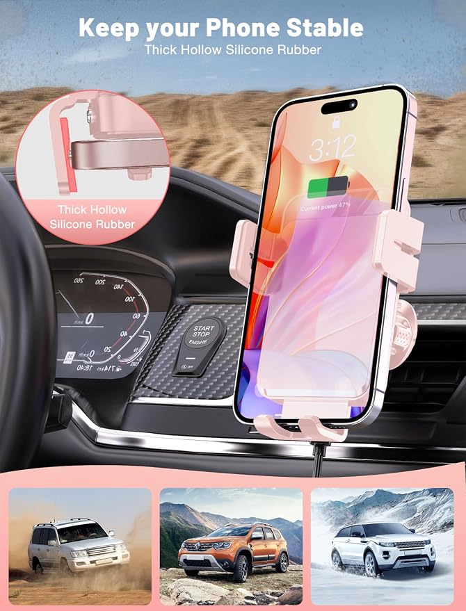 Wireless Car Charger Auto-Clamping Air Vent Car Mount 15W Fast Charging | Car Phone Holder Compatible for iPhone 17/16/15/14/13/13 Pro/12 Pro Max/12 pro/12/11/10, Samsung Galaxy Series Pink - Image 6