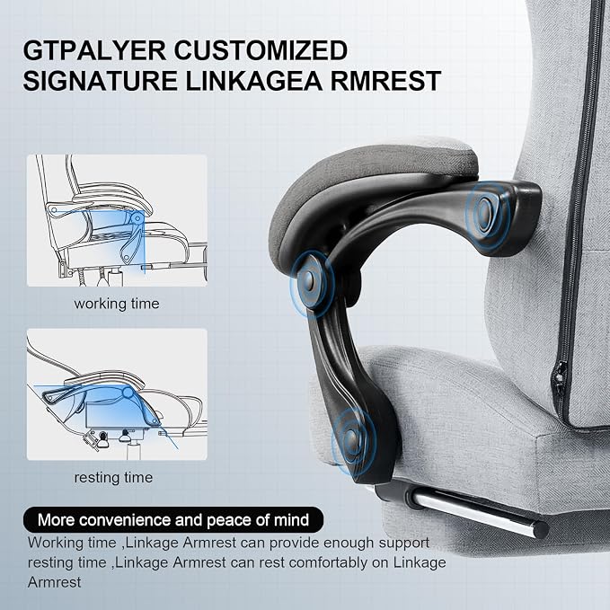 GTPLAYER Gaming Chair, Computer Office Chair with Pocket Spring Cushion, Linkage Armrests and Footrest, High Back Ergonomic Computer Chair with Lumbar Support Task Chair with Footrest - Image 4