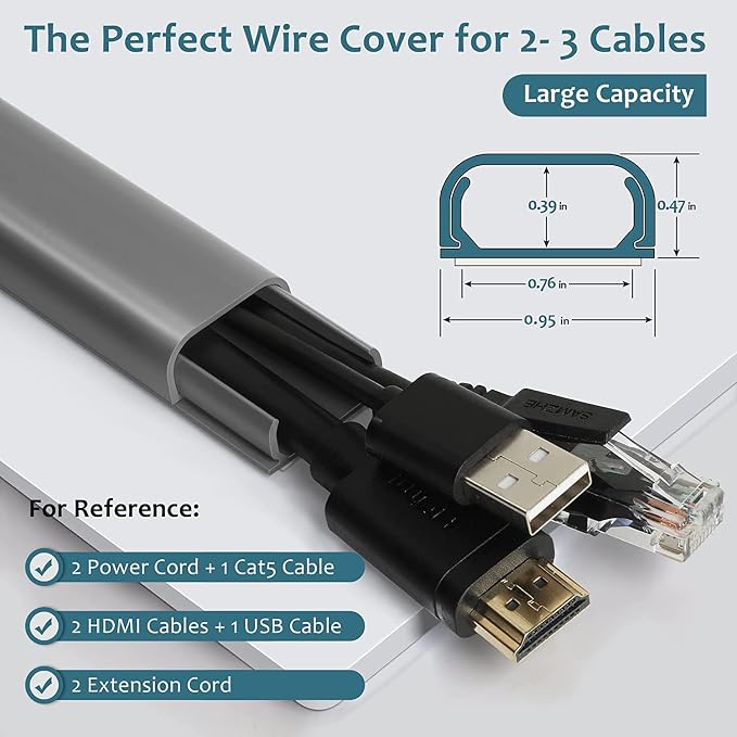 Cable Hider Raceway Kit, Wire Hiders for TV on Wall, Grey | Paintable Cord Cover Channel, Cord Hider for Wall Mounted TV in Home Office, W0.95in X H0.47in - Image 2