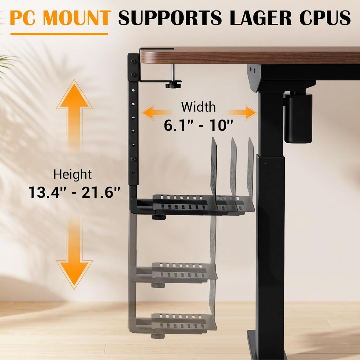 Hicarer Under Desk PC Mount Clamp on PC Tower Stand Adjustable No Drilling - Image 2