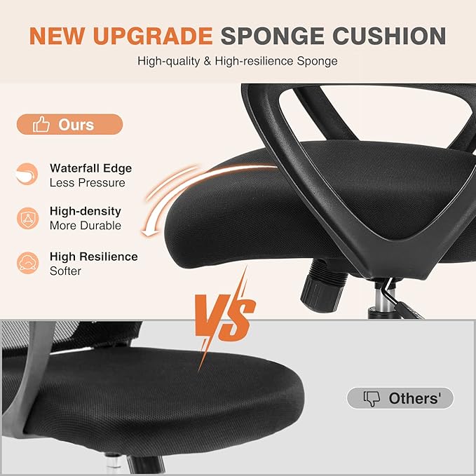 Sweetcrispy Home Office Managerial Executive Chair with Ergonomic Design | Mid-Back Mesh 360° Swivel, Comfortable Lumbar Support, Comfy Arms for Bedroom,Study,Student, Black - Image 5