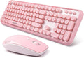 Pink Wireless Keyboard and Mouse Combo,Cute Typewriter Style,for Long Nails | Bubble Round Keys,Ergonomic Computer Keyboard,ASMR Clicky Sound,2.4Ghz USB Receiver,Full Size with Number for PC Laptop by LETTON