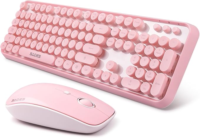 Pink Wireless Keyboard and Mouse Combo,Cute Typewriter Style,for Long Nails | Bubble Round Keys,Ergonomic Computer Keyboard,ASMR Clicky Sound,2.4Ghz USB Receiver,Full Size with Number for PC Laptop by LETTON
