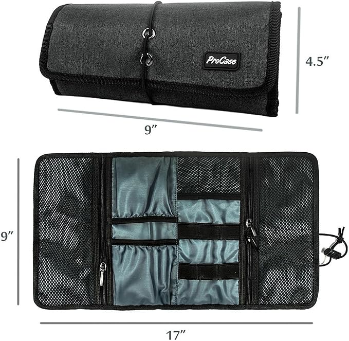 ProCase Electronic Organizer Cord Pouch, Travel Cable Charger Phone Accessories Bag Organizer Roll up Tech Carrying Case for USB Cables SD Memory Cards Earphone Flash Hard Drive –Black - Image 3