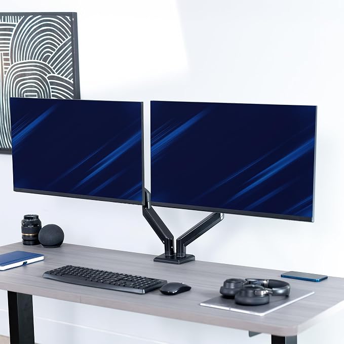 VIVO Aluminum Articulating Dual Monitor Arm for 13 to 30 inch Screens, Desk Mount Tension Spring Monitor Stand for 2 Screens, Black, STAND-V102O - Image 2