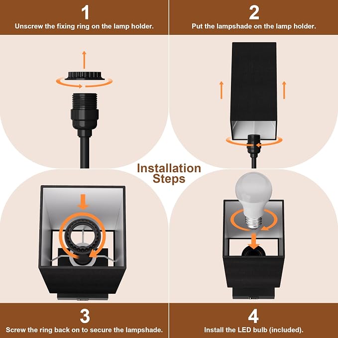 Touch Bedside Table Lamp for Bedroom, 14-Inch, Black, Set of 2 | USB A+C Ports, Touch 3-Way Dimmable LED Bulb Included Fabric Lampshade Metal Base Small Nightstand Lamp for Desk Living Room - Image 7