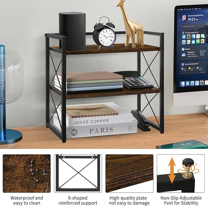 YINMIT Desktop Shelf Organizer, 2 Tier Office Shelves, Wood Desk Organizer Storage Rack and Freestanding Display Shelf for Office, Dormitory, Home - Image 4