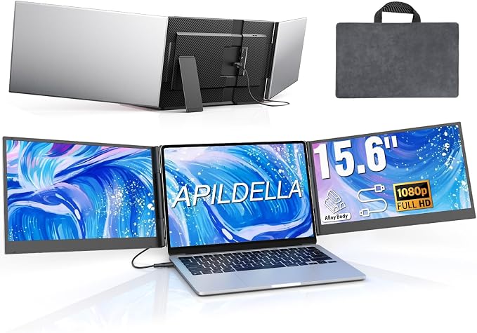 APILDELLA 15.6" Triple Laptop Screen Extender One Cable, 1080P FHD Portable Dual Monitor, Ultra-Slim Travel Monitor Extender for Triple Display on Mac/Windows, Fits 13"-17.3" Laptops（Driver Required） by APILDELLA