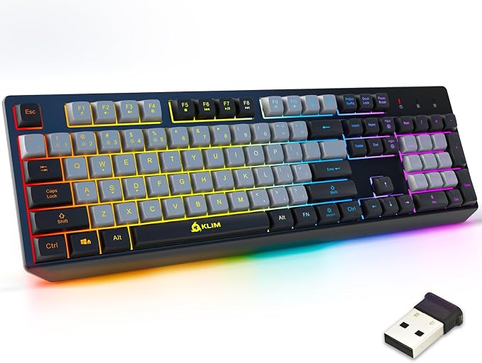 KLIM Chroma Wireless Keyboard – RGB Backlit Gaming, Rechargeable Battery, PC Keyboard, Durable & Water-Resistant, Compatible with PS4, PS5 & Mac - Black by KLIMTechnologies
