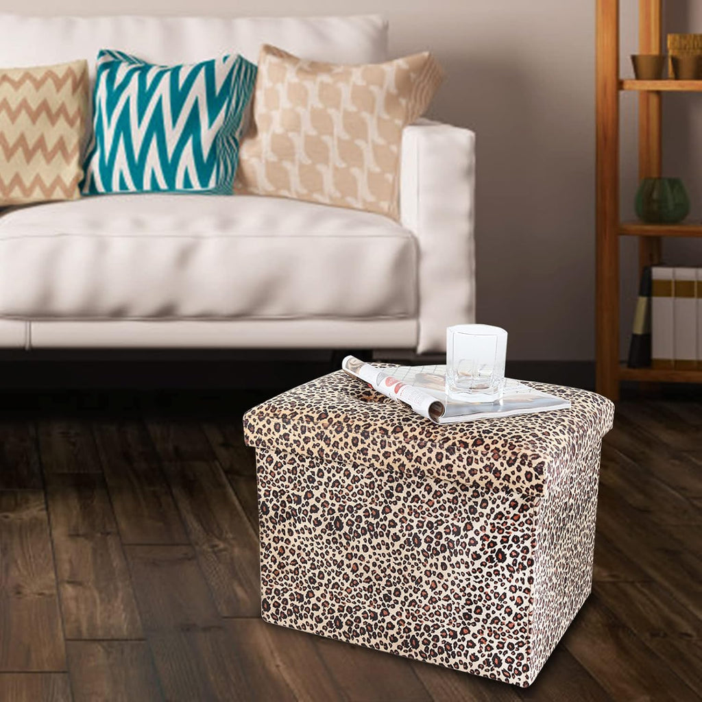 ALASDO Ottoman Storage Ottoman Footrest Stool Foldable Foot Rest Footstool Bench for Living Room 17x13x13inches Leopard Print - Image 7