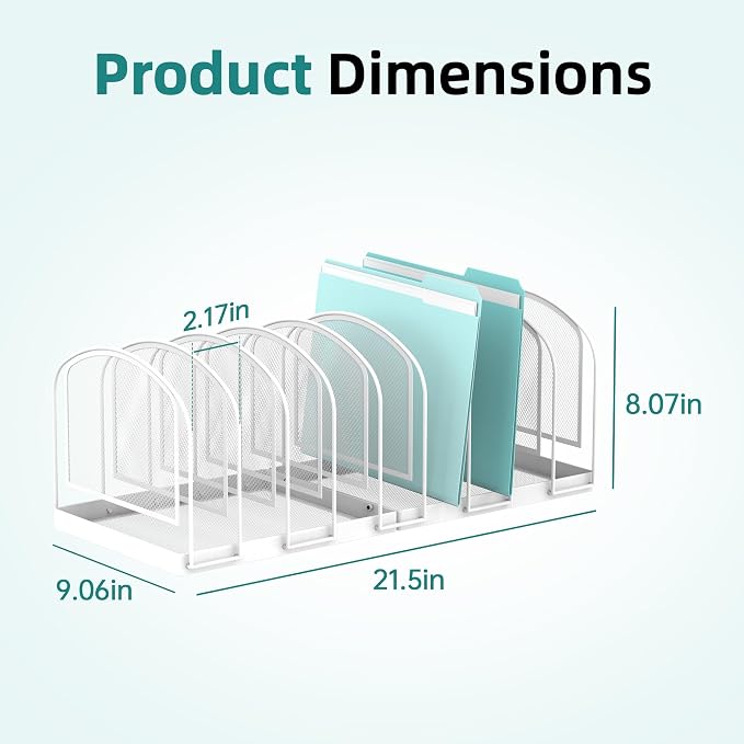 9-Section File Organizer for Desk, Metal File Folder Holder, White | 9 Vertical Compartments with Sturdy Metal Base for Office Documents Books Magazines and Laptop - Image 4