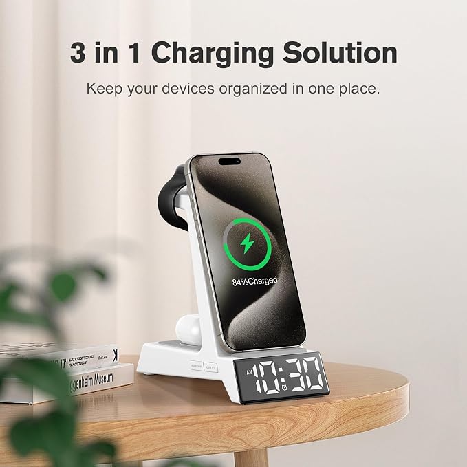 ANJANK 4 in 1 Alarm Clock with Wireless Charging, Wireless Charger Station for Multiple Devices Apple,Charging Dock for iPhone 17 16 15 14 13 12 Pro Max Series, Apple Watch, AirPods Pro 3/Pro 2/4/3/2 - Image 2