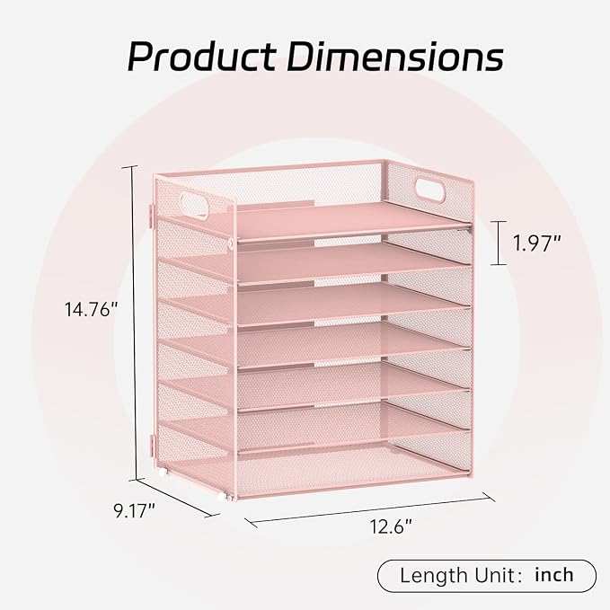 7 Tier Paper Organizer for Desk with Letter Trays & Handle | Black Desk File Organizer with Handle for Sorting Papers, Files, Folders, Mail, Bills and Office Supplies - Image 2