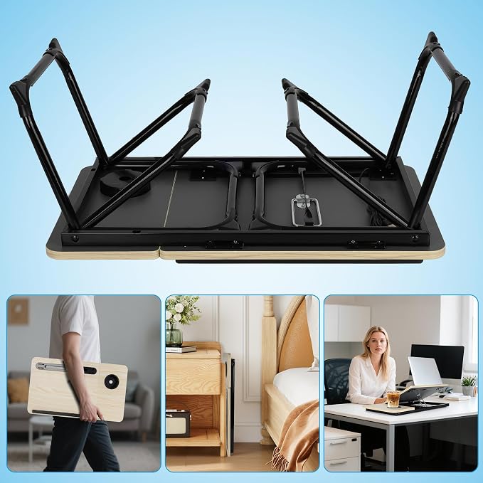 Laptop Bed Desk, Adjustable Lap Desk, Small Laptop Table with USB Charge Port, Desktop Card &Pen Slot, Cup Holder, Foldable Bed Tray Table for Couch Sofa Chair Floor Eating Working - Image 7