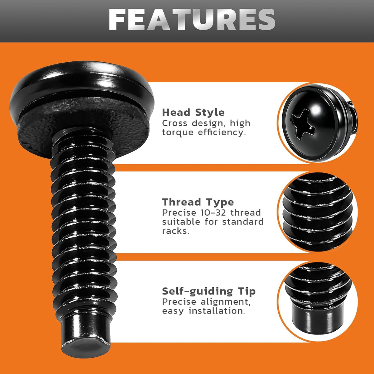 10-32 Rack Screws with Nylon Washers, 60 Pack, Black - Image 4