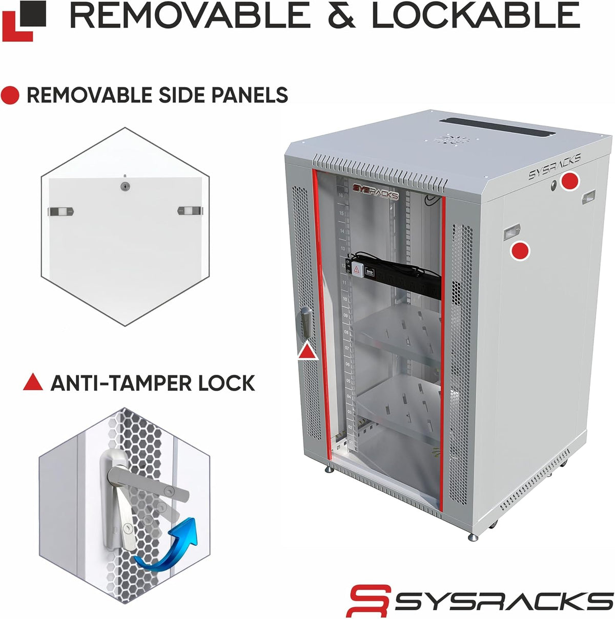 22U Wall Mount Server Rack Cabinet 24” Deep, 19” Network & AV Enclosure for Home Lab with Fan, PDU, 2 Shelves, Locking Glass Door - Image 5